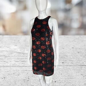 Aidan Mattox‎ Kiss Lips Valentines Sleeveless Sequin Mini Dress